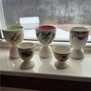 Vintage Set of Decorative Egg Cups with Floral Designs